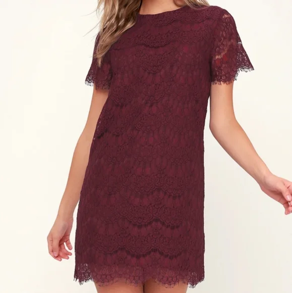 Lulus, Take Me To Brunch, Burgundy Lace Shift Dress, EUC, Women's XL - Picture 11 of 16